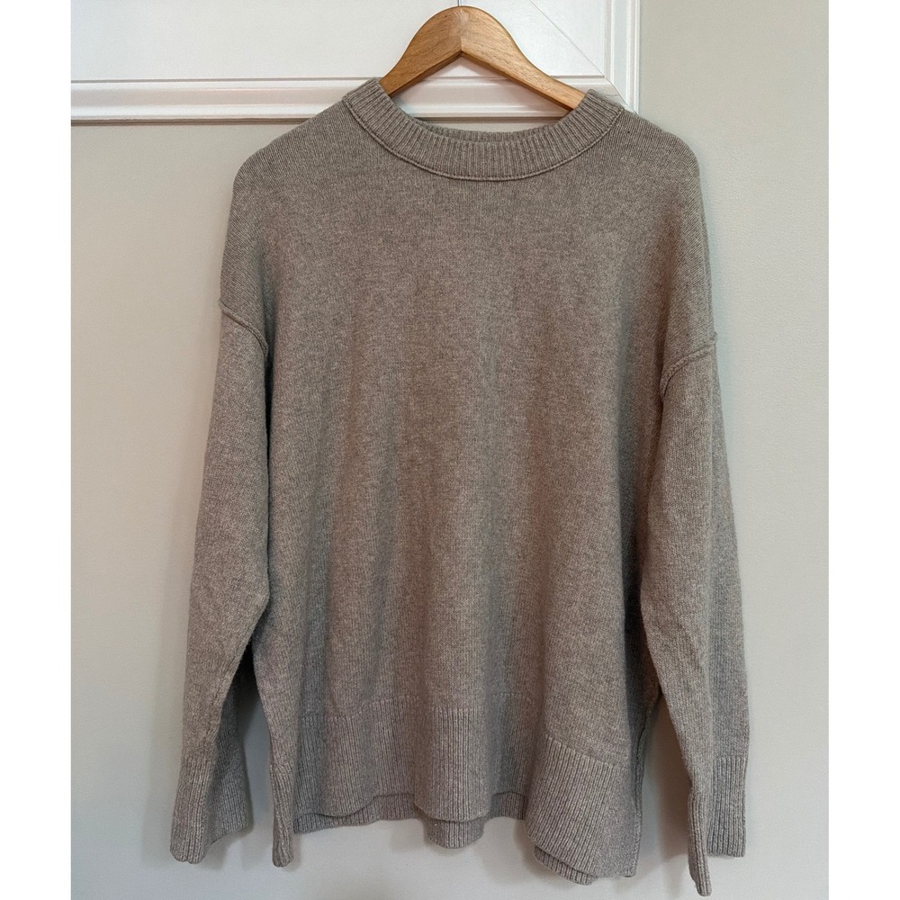 Aerie Womens Oversized Crewneck Sweater Size L Taupe Brown Knit Minimalist